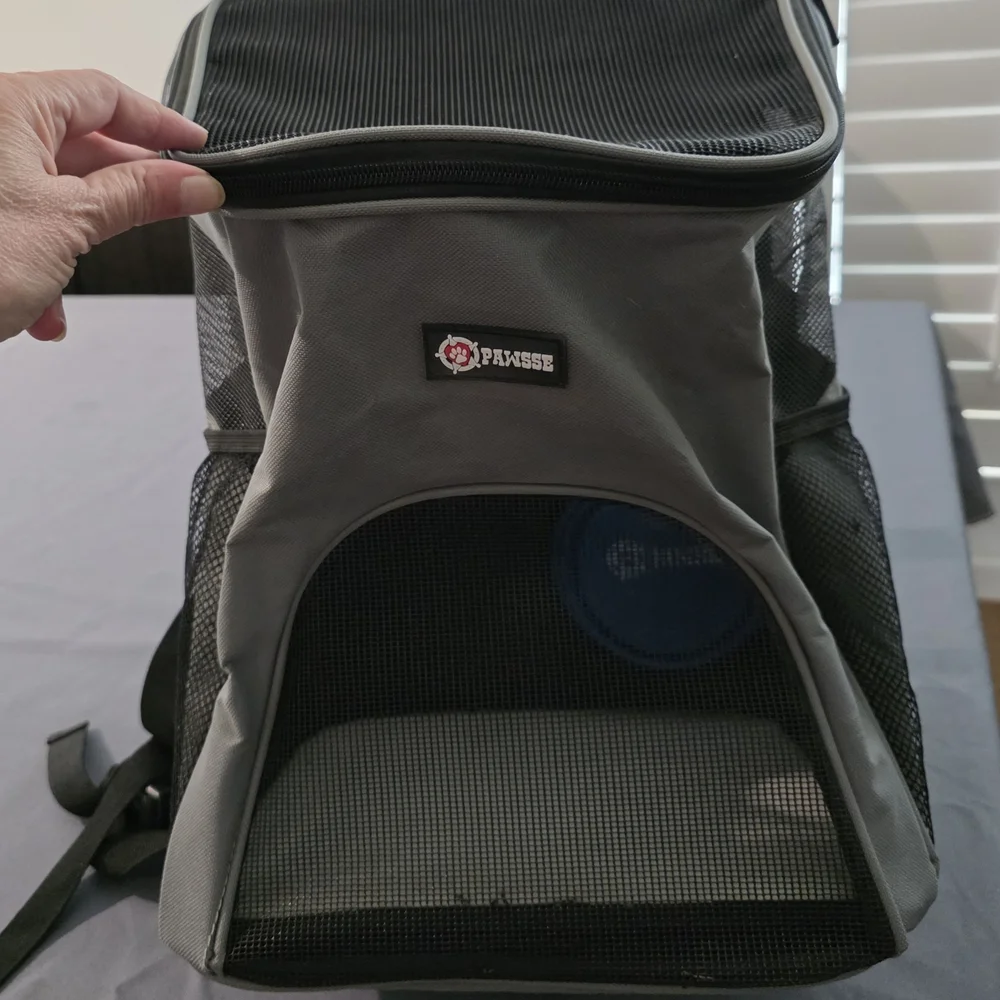 Gray Pet Carrier Backpack With Water Bowl by Pawsse
